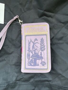 Lilac Alice in Wonderland Wristlet Wallet with Gold Accents